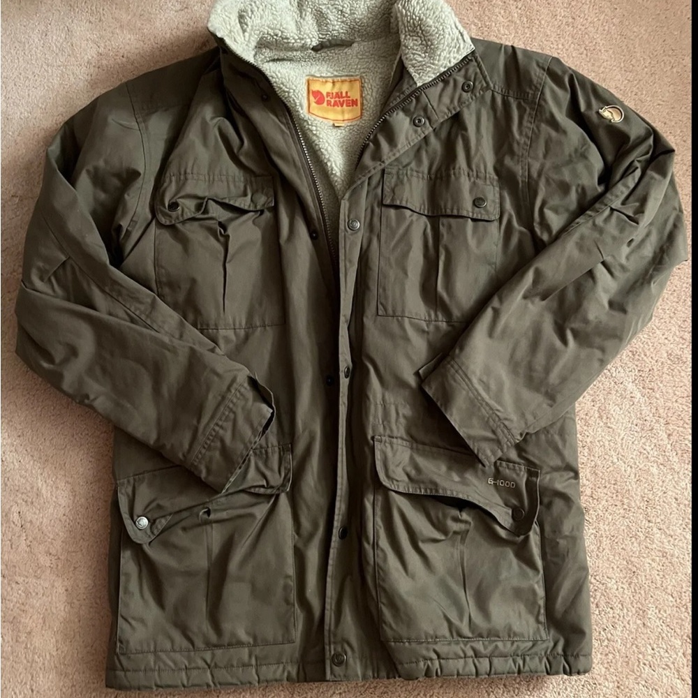 Fjallraven L olive green military style jacket.